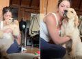 Golden Retriever Puppy Wakes up From Nap To Get Sweet Scratches From Mom