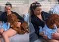 Dog Refuses To Give up Mom’s Lap After Baby Arrives, So They Share It